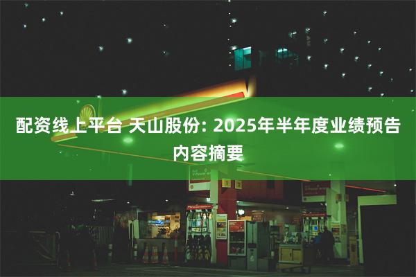 配资线上平台 天山股份: 2025年半年度业绩预告内容摘要